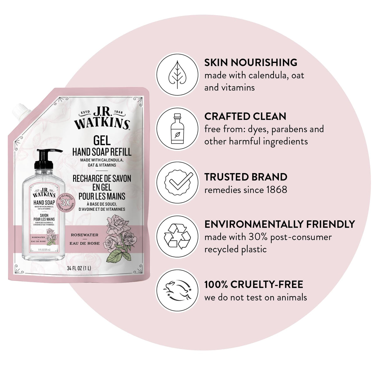 J.R. Watkins hand soap refill pouches front view