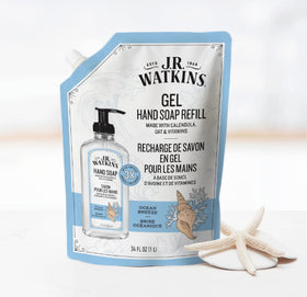 J.R. Watkins hand soap refill side view showing dimensions