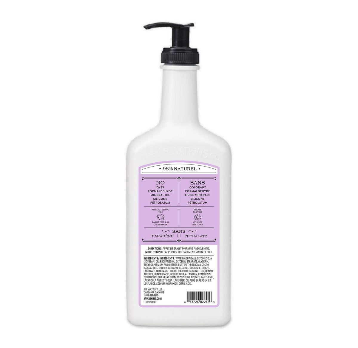J.R. Watkins Lavender Body Lotion ingredients list