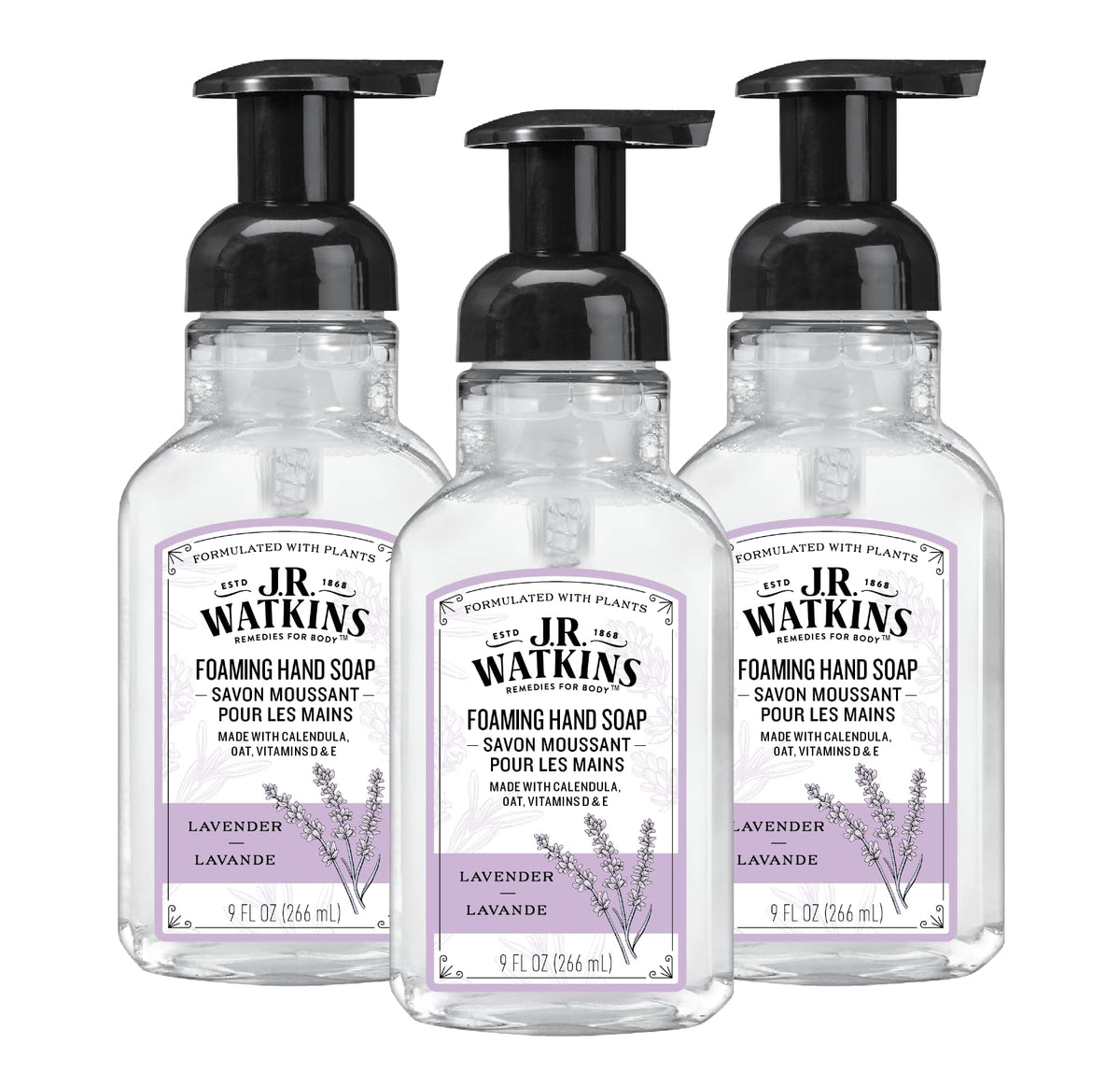 J.R. Watkins Lavender Foam Hand Soap 3 Pack front view