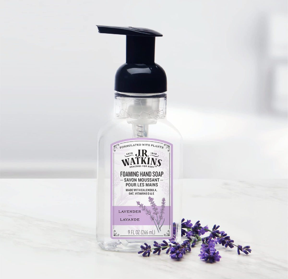 J.R. Watkins Lavender Foam Hand Soap close-up of dispenser