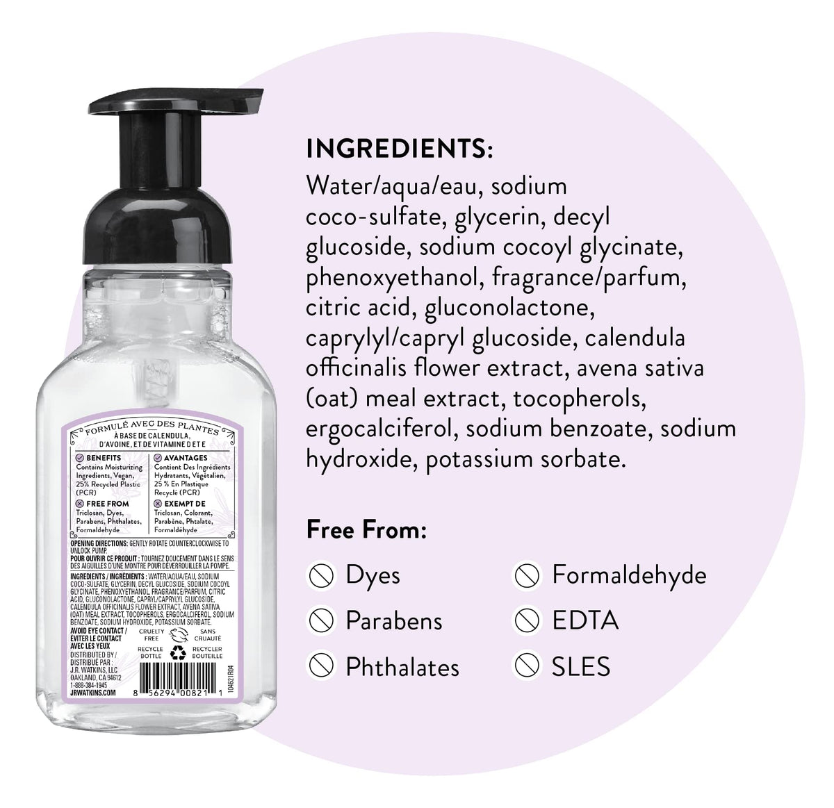 J.R. Watkins Lavender Foam Hand Soap side view
