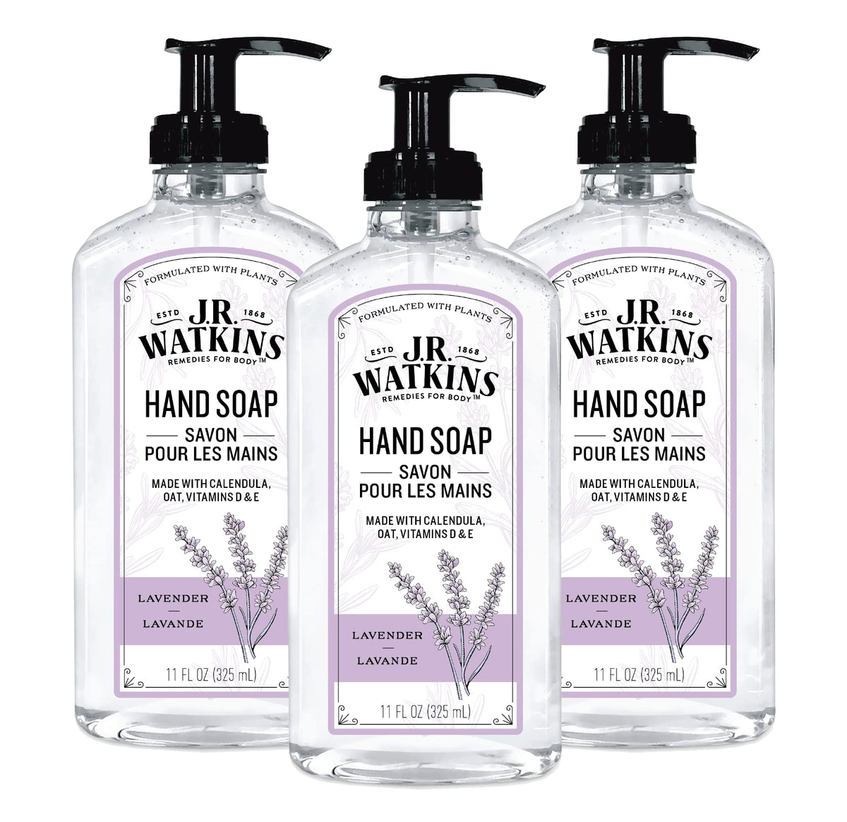 J.R. Watkins Lavender Gel Hand Soap 3 pack front view