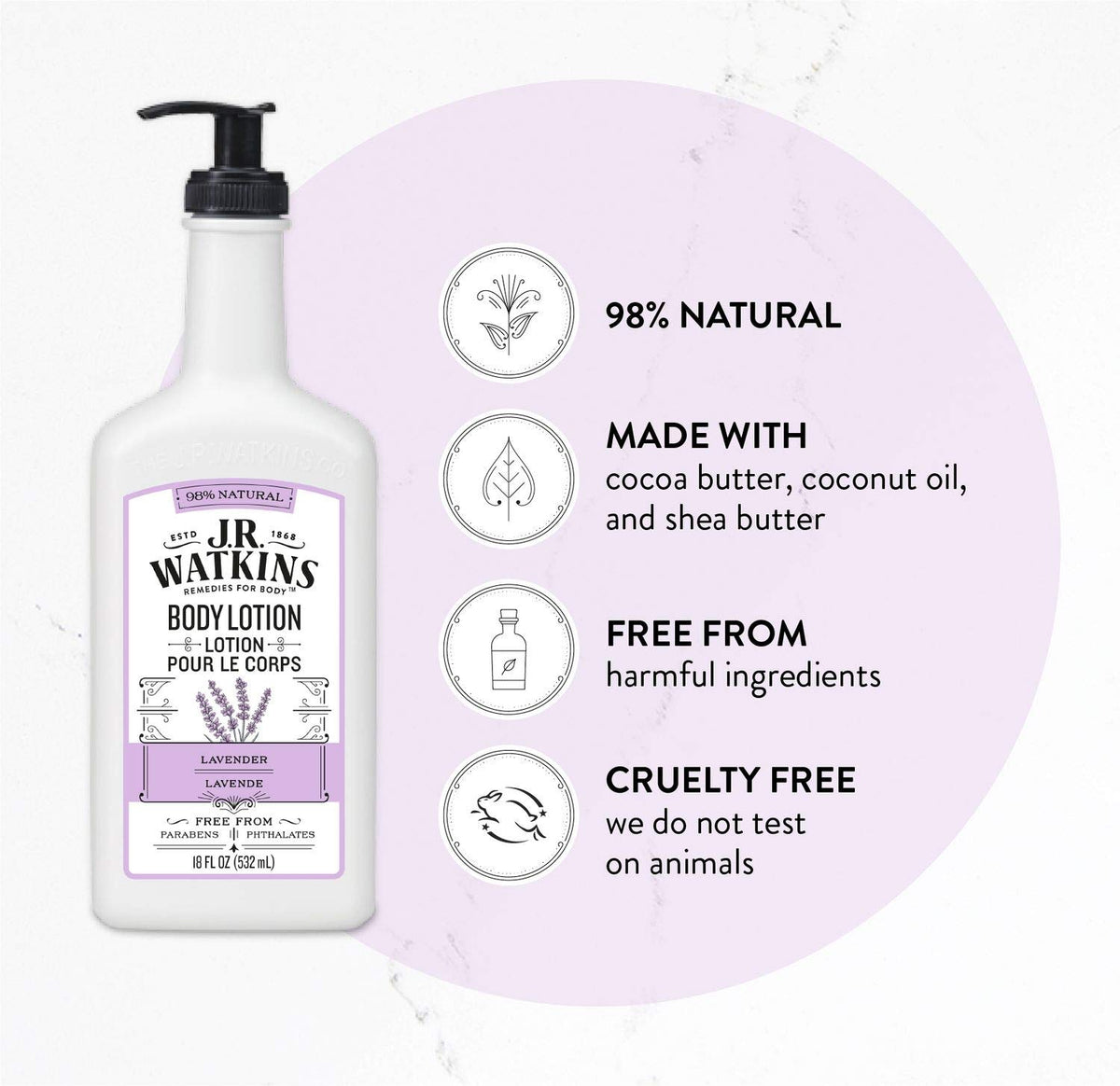 J.R. Watkins Lavender Moisturizing Body Lotion pump dispenser