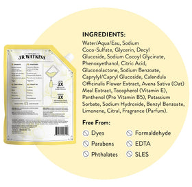 J.R. Watkins Lemon Foam Hand Soap ingredients list on packaging