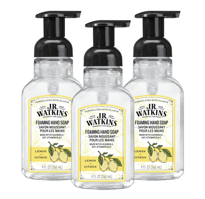 J.R. Watkins Moisturizing Foam Hand Soap 3 Pack Lemon front view