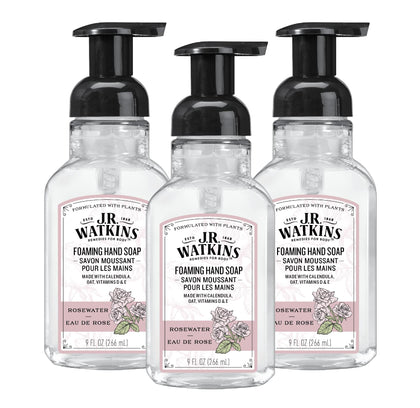 J.R. Watkins Moisturizing Foam Hand Soap 3 Pack, Rose scent front view