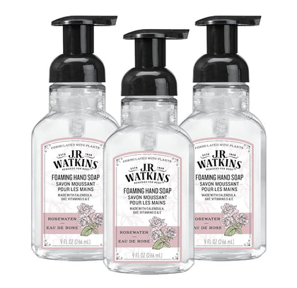 J.R. Watkins Moisturizing Foam Hand Soap Dispenser 3 Pack, Rose front view