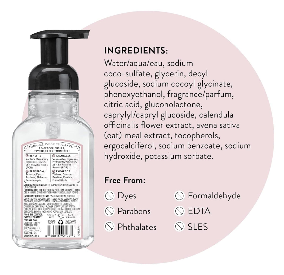 J.R. Watkins Moisturizing Foam Hand Soap ingredients list