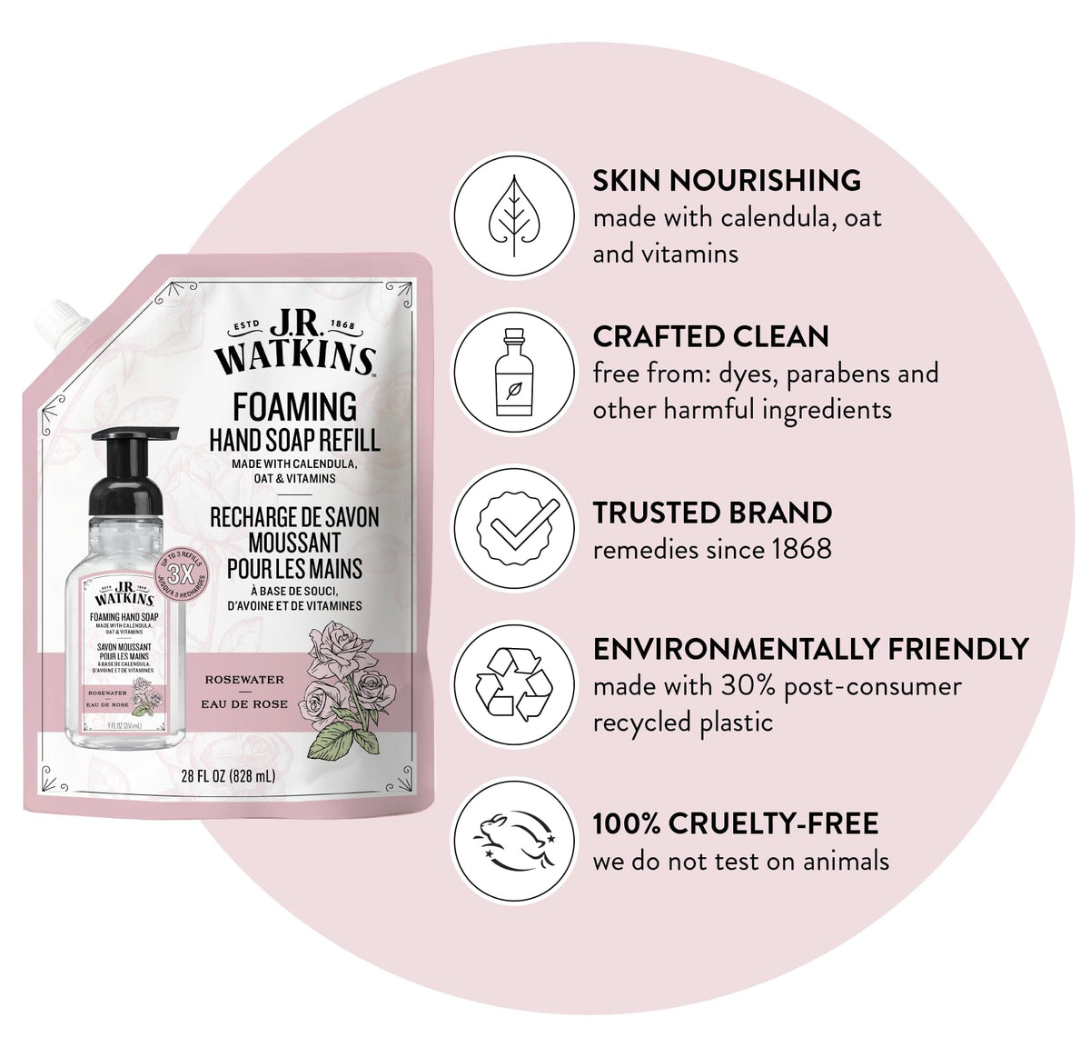 J.R. Watkins Moisturizing Foam Hand Soap Refill 2 Pack packaging