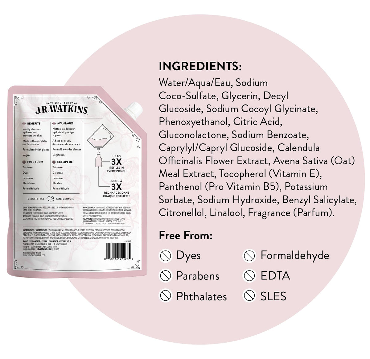 J.R. Watkins Moisturizing Foam Hand Soap refill in a kitchen setting