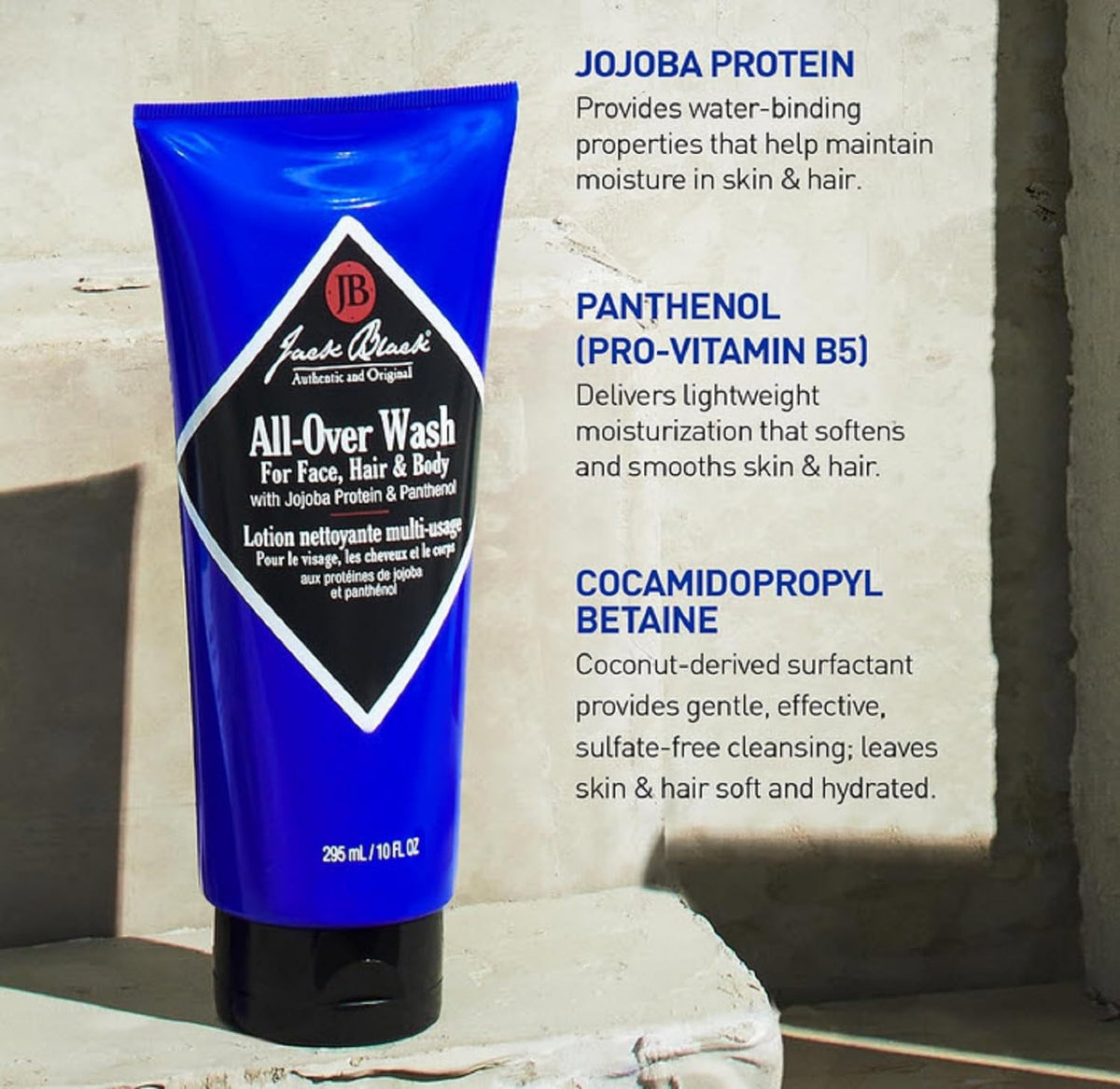 Jack Black All Over Wash back view with ingredient list