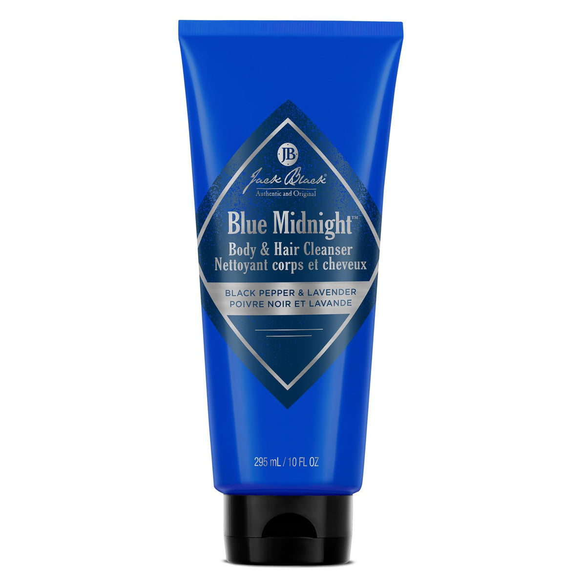 Jack Black Blue Midnight Body & Hair Cleanser 10 Fl Oz bottle with black pepper and lavender scent