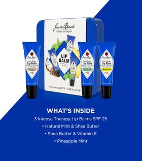 Jack Black Intense Therapy Lip Balm showing shea butter and avocado oil ingredients