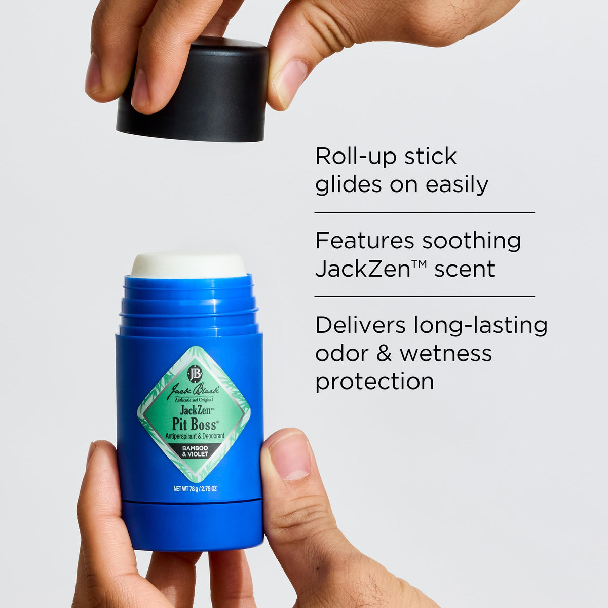 Jack Black Pit Boss JackZen Antiperspirant side view showing packaging