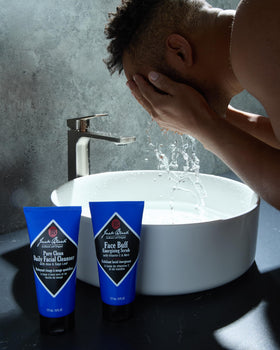 Jack Black Skin Saviors Set on a bathroom counter