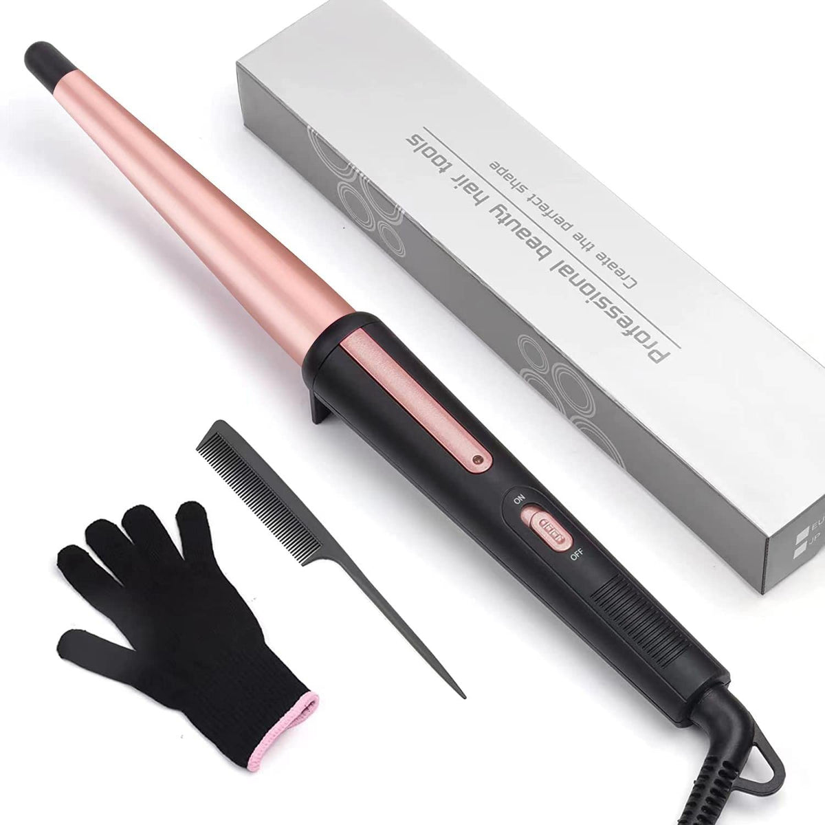 JAETON Hair Curling Iron Wand front view with tapered barrel