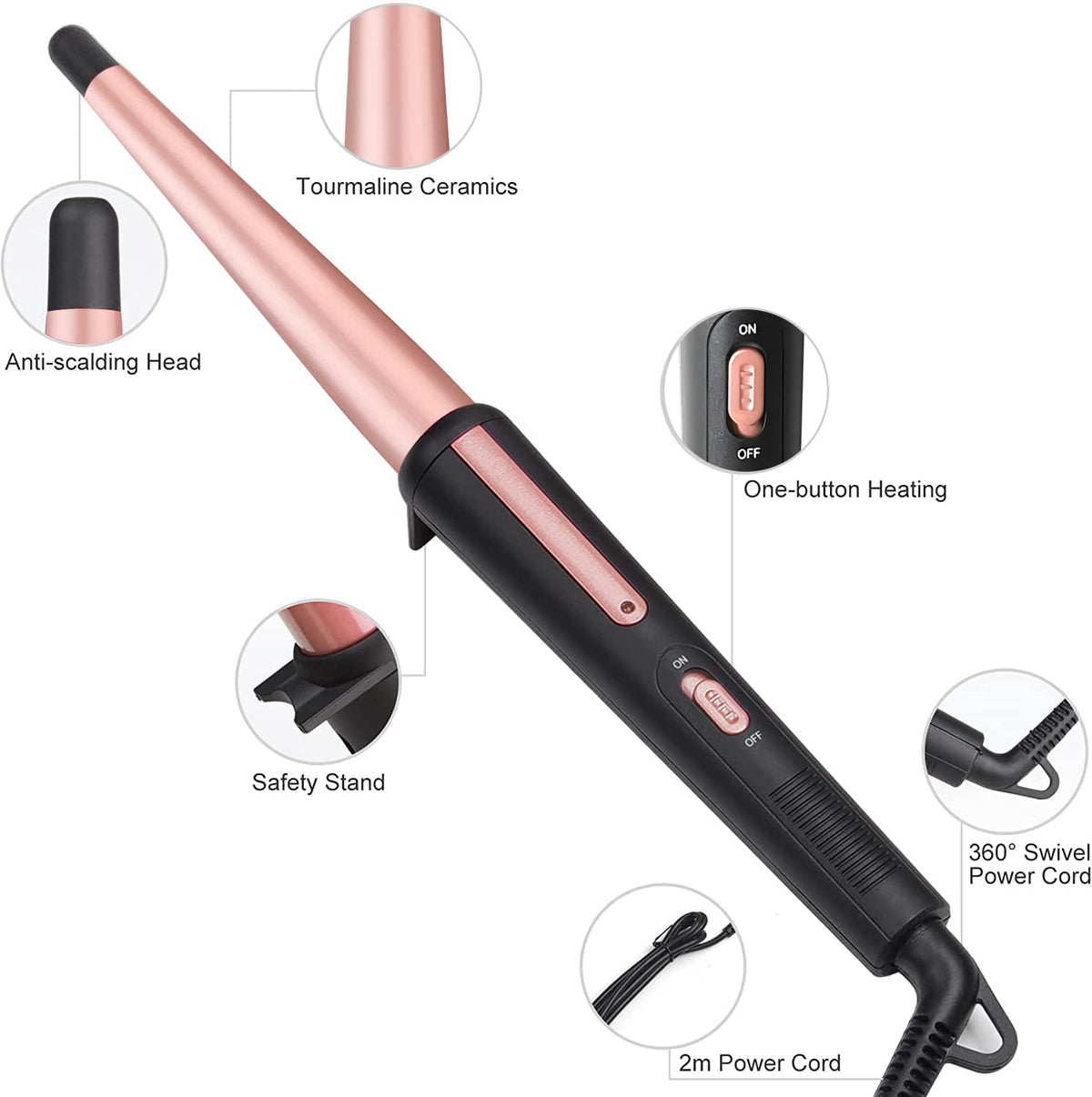 JAETON Hair Curling Iron Wand showing temperature control