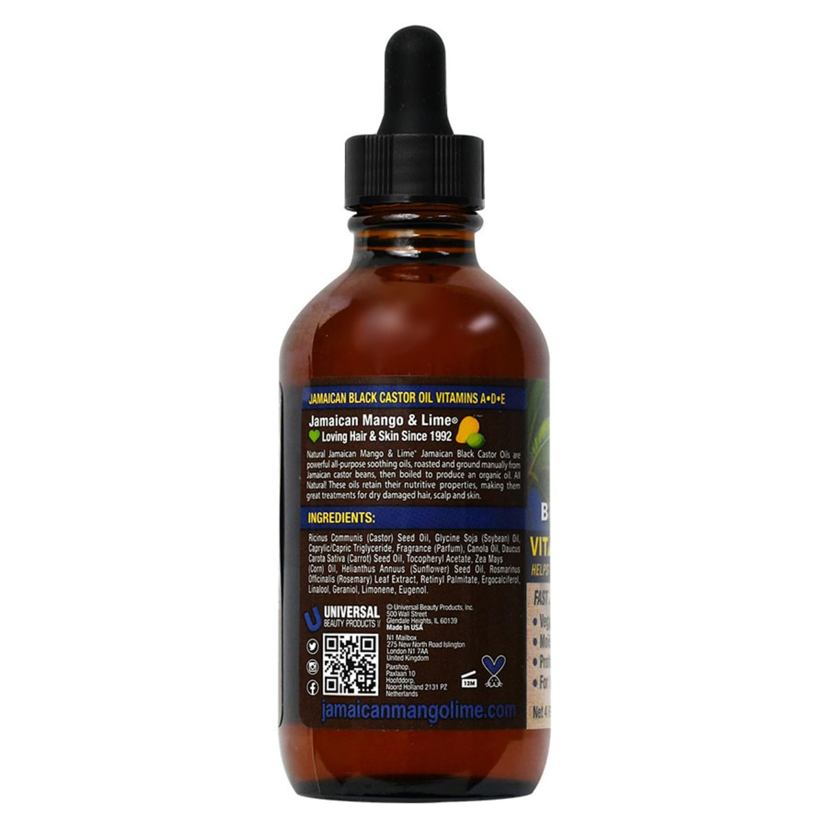 Jamaican Mango & Lime Black Castor Oil 4oz bottle side view