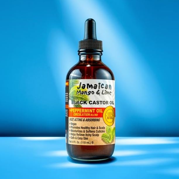 Jamaican Mango & Lime Black Castor Oil Peppermint bottle with label