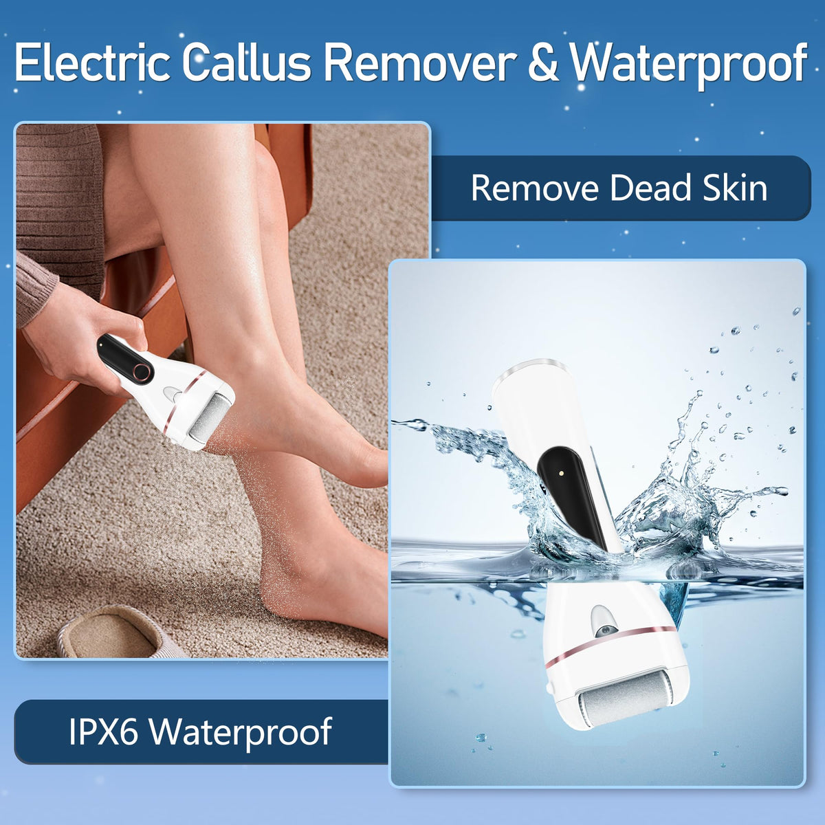 Jamestry electric foot callus remover in use on feet