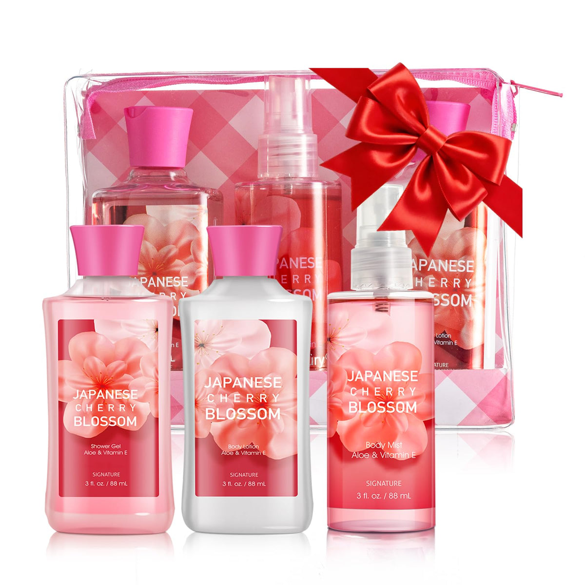 Japanese Cherry Blossom Bath Set including shower gel, lotion, and mist