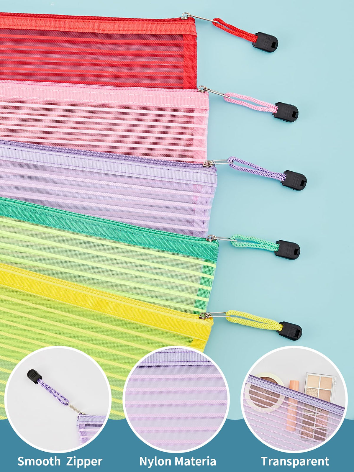 JARLINK colourful zipper pouches organized on a desk