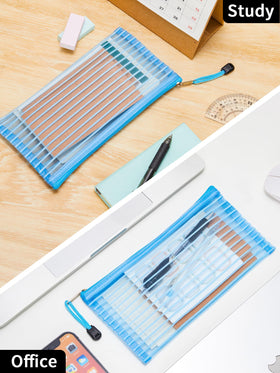 JARLINK mesh pouch in black with cosmetics inside