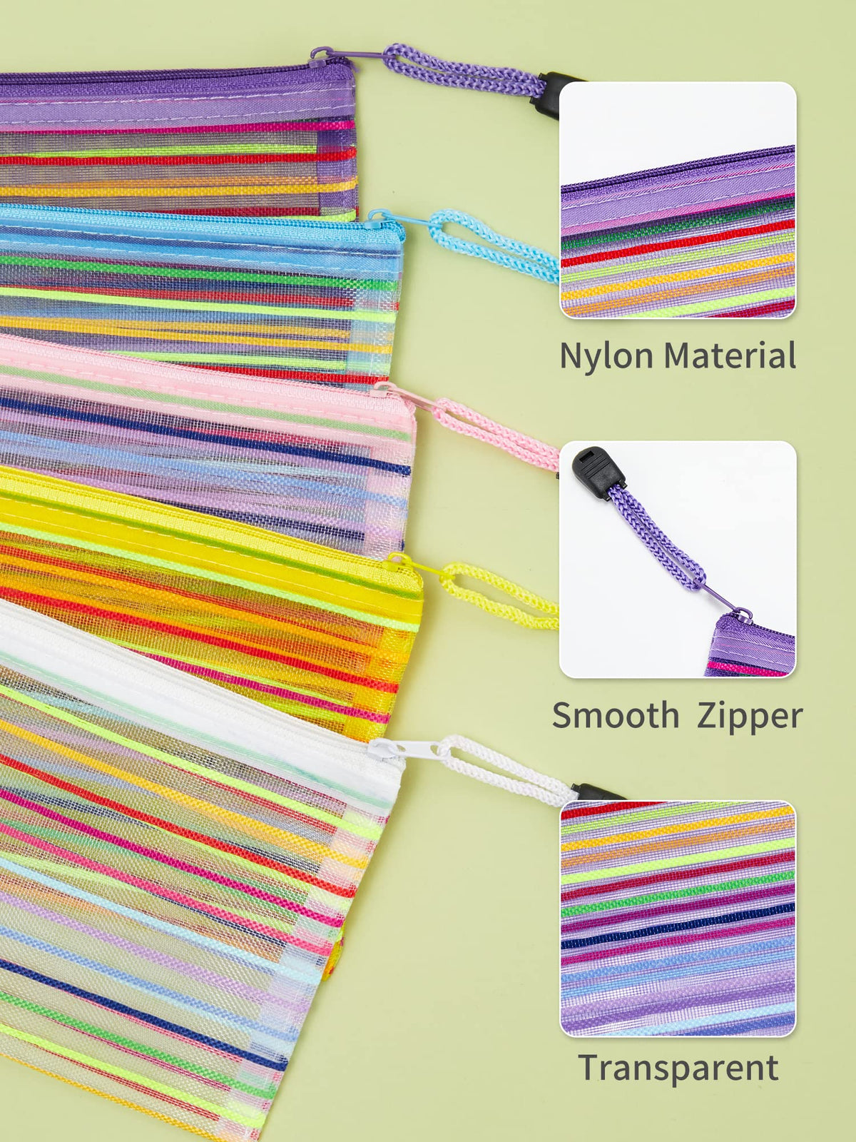 JARLINK mesh pouches filled with school supplies