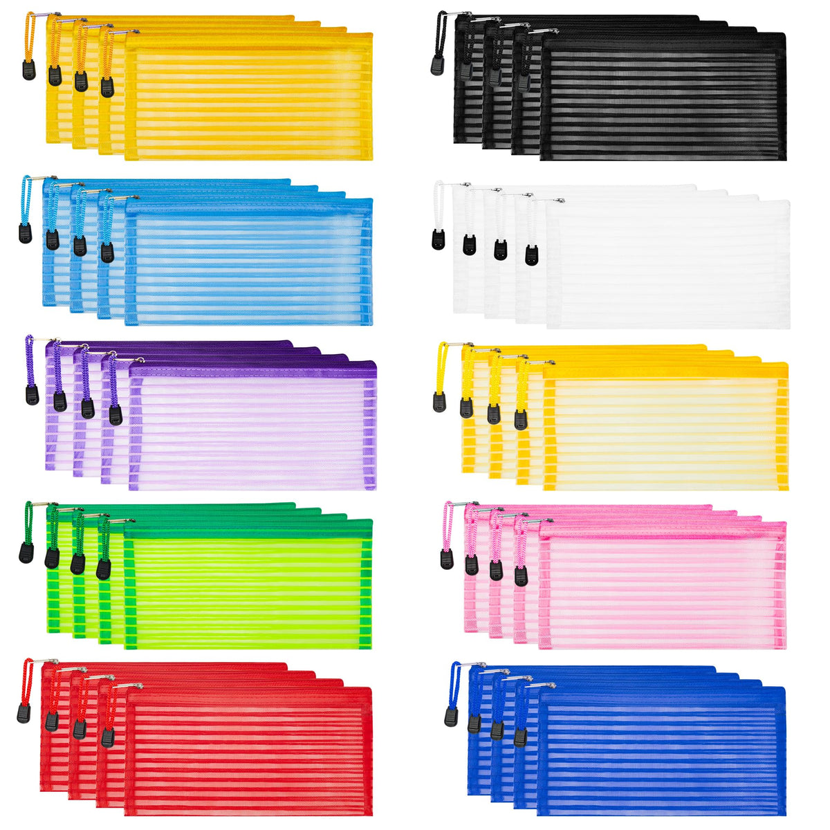 JARLINK Zipper Mesh Pouch set with 10 colourful bags