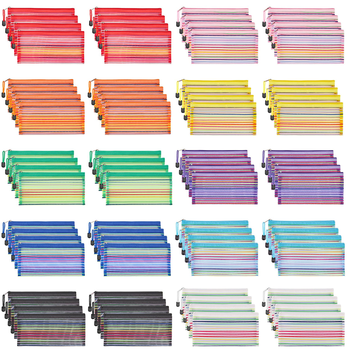 JARLINK Zipper Mesh Pouch set with 80 pieces in various colours