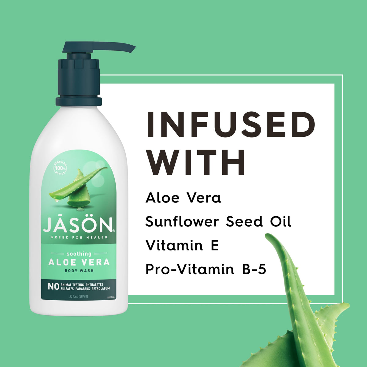 JASON Aloe Vera Shower Gel Body Wash in a bathroom setting
