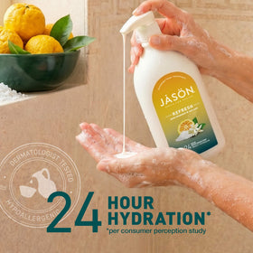 JASON body wash bottle side view showing recycled packaging