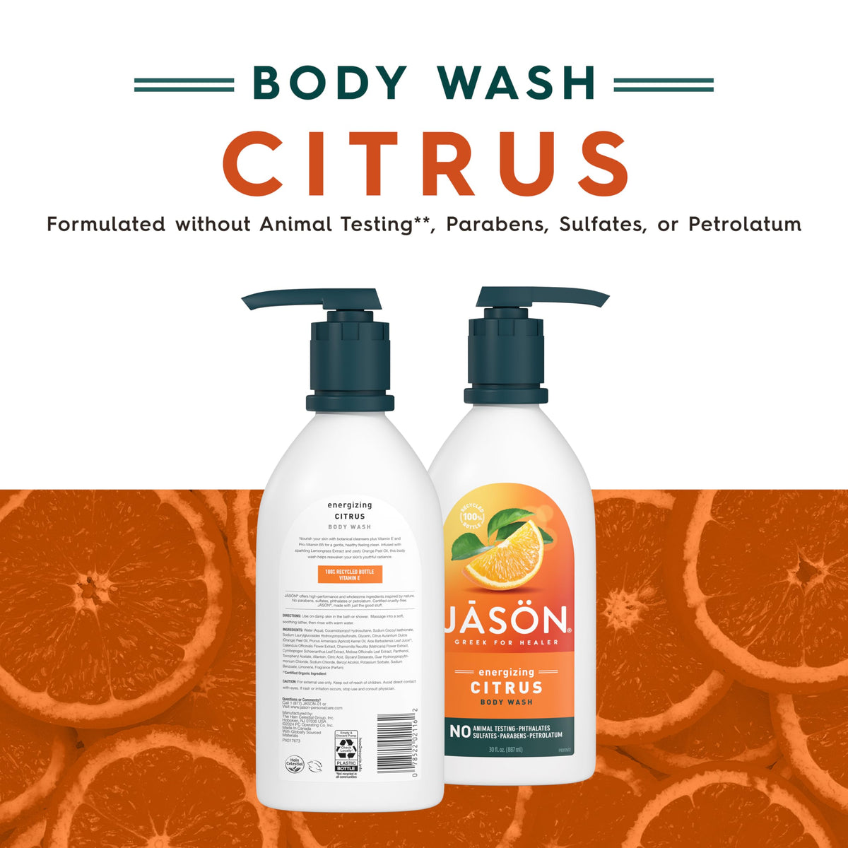 JASON Citrus Energizing Body Wash bottle with Lemongrass and Orange Peel