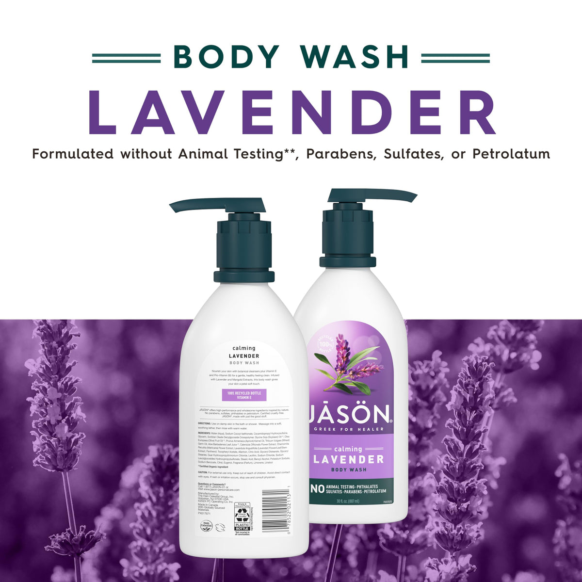 JASON Lavender Calming Body Wash bottle with lavender flowers
