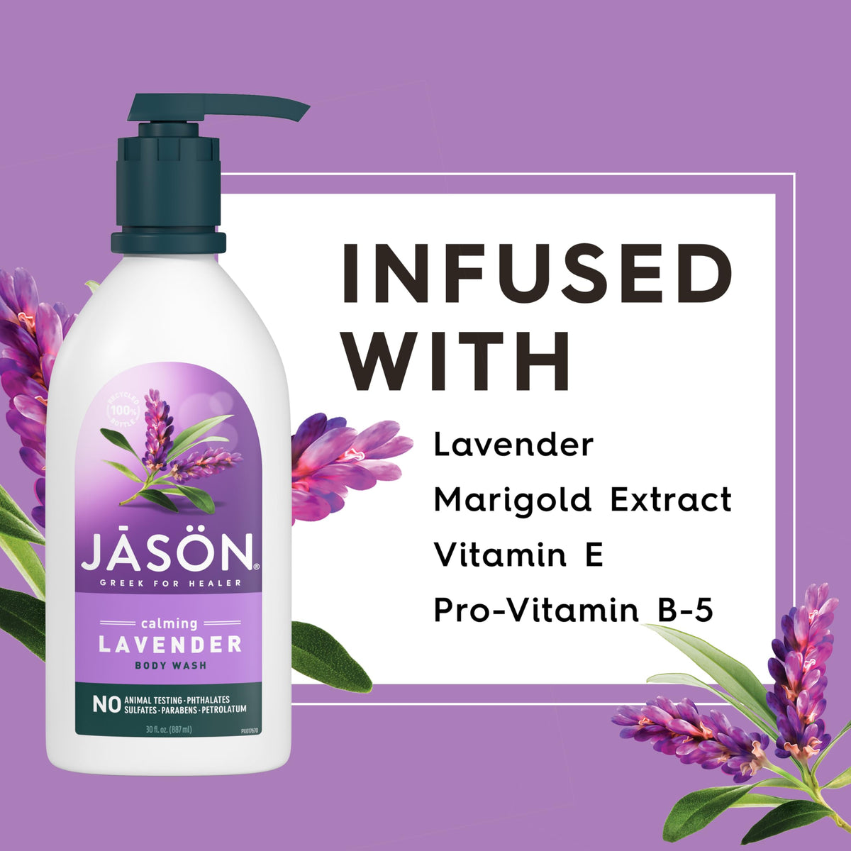 JASON Lavender Calming Body Wash in a bathroom setting