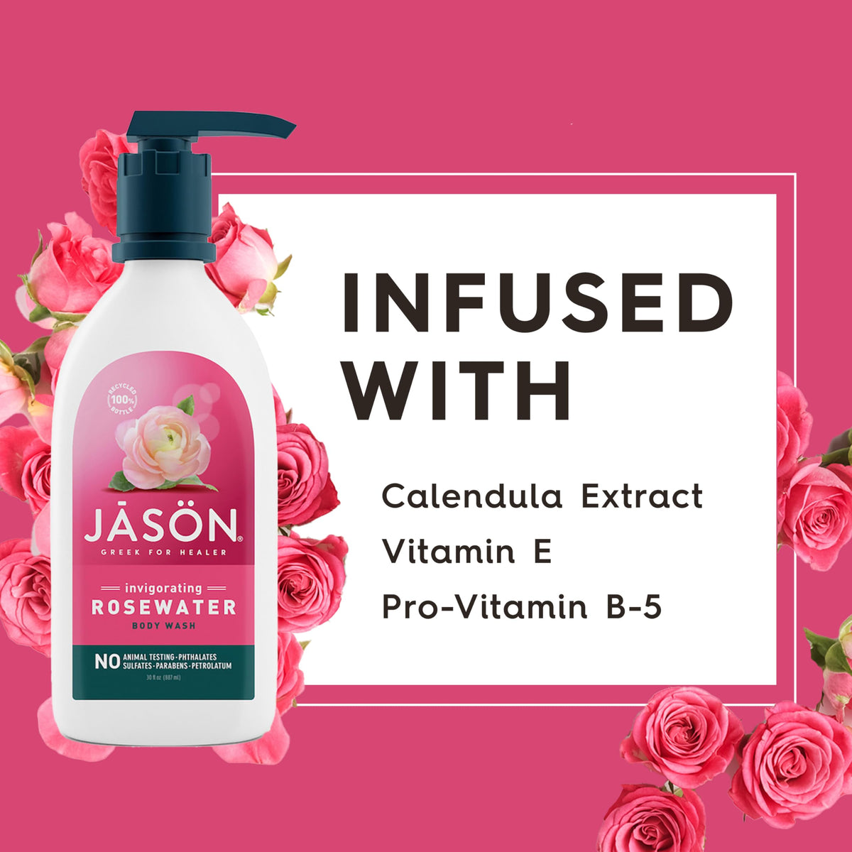 JASON Rosewater Body Wash in a shower setting