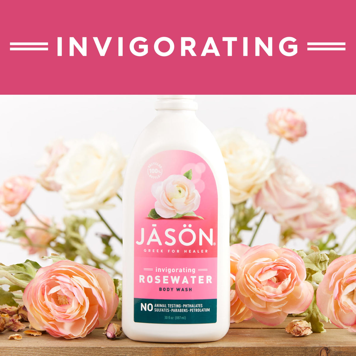 JASON Rosewater Body Wash packaging details