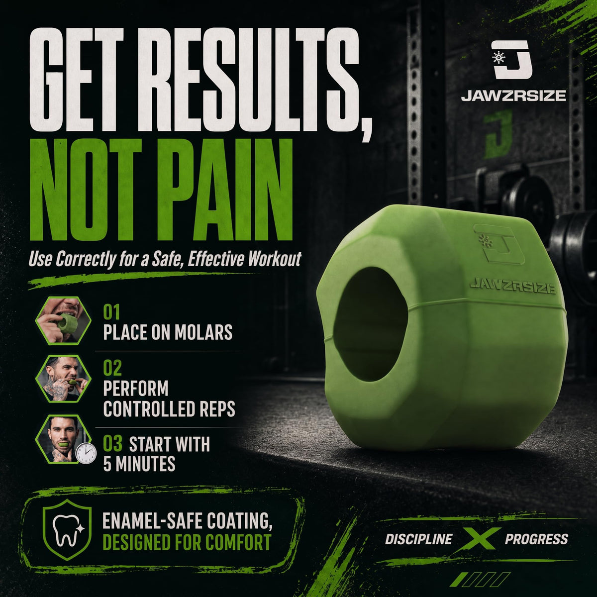 Jawzrsize Pop 'N Go Jaw Exerciser in use during workout