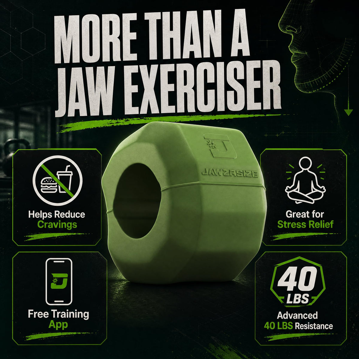 Jawzrsize Pop 'N Go Jaw Exerciser showing its compact size