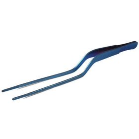 JB Prince Blue Offset Fine Tip Tweezer side view with fine tip detail