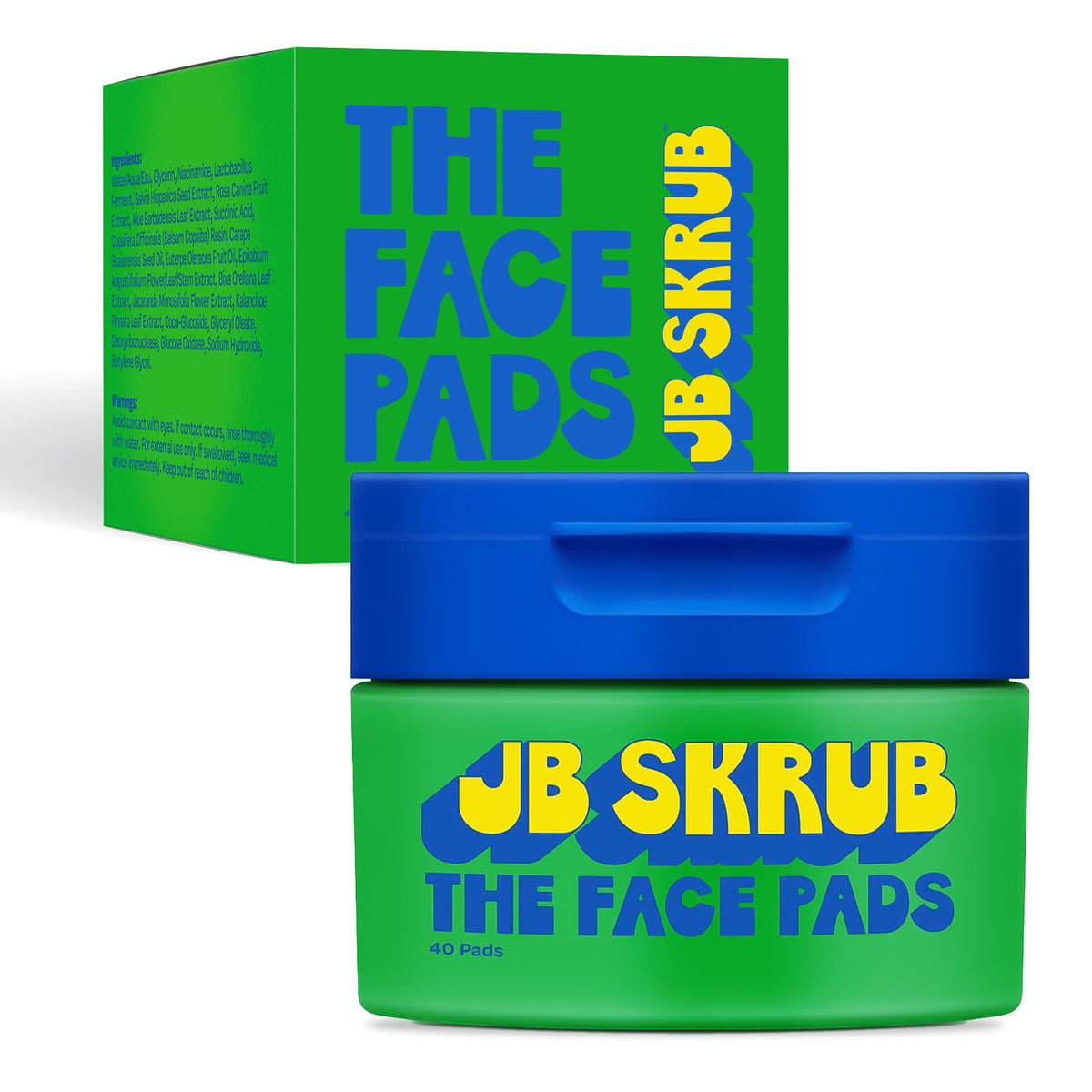 JB SKRUB Acne Face Wipes package front view with 40 cleansing pads