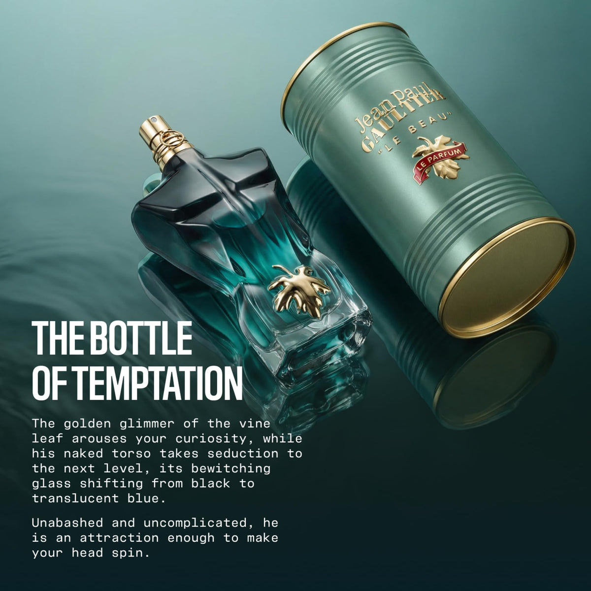 Jean Paul Gaultier Le Beau Le Parfum Intense in green tin packaging