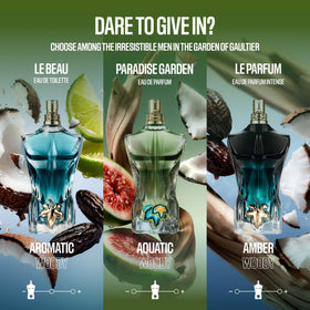 Jean Paul Gaultier Le Beau Paradise Garden Eau de Parfum bottle close-up