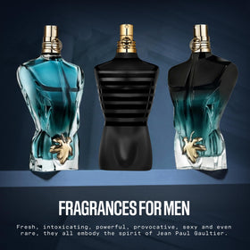 Jean Paul Gaultier Le Male Le Parfum bottle and tin together