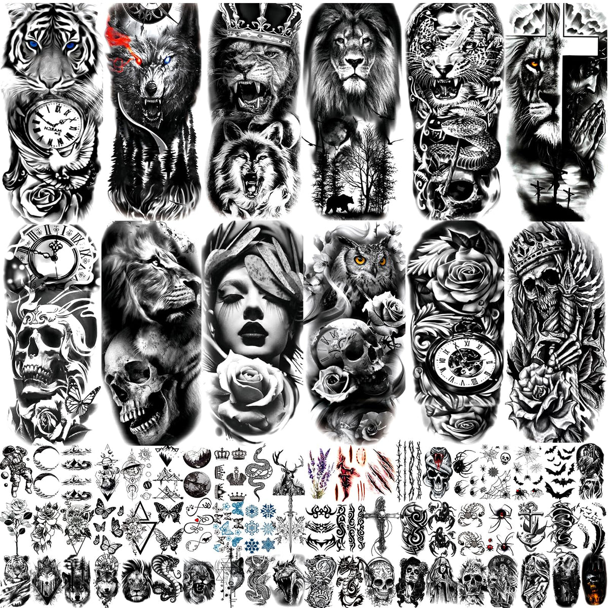JEEFONNA 82 sheets temporary tattoos assorted designs