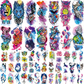 JEEFONNA 86 Sheets Temporary Tattoos front view with various designs