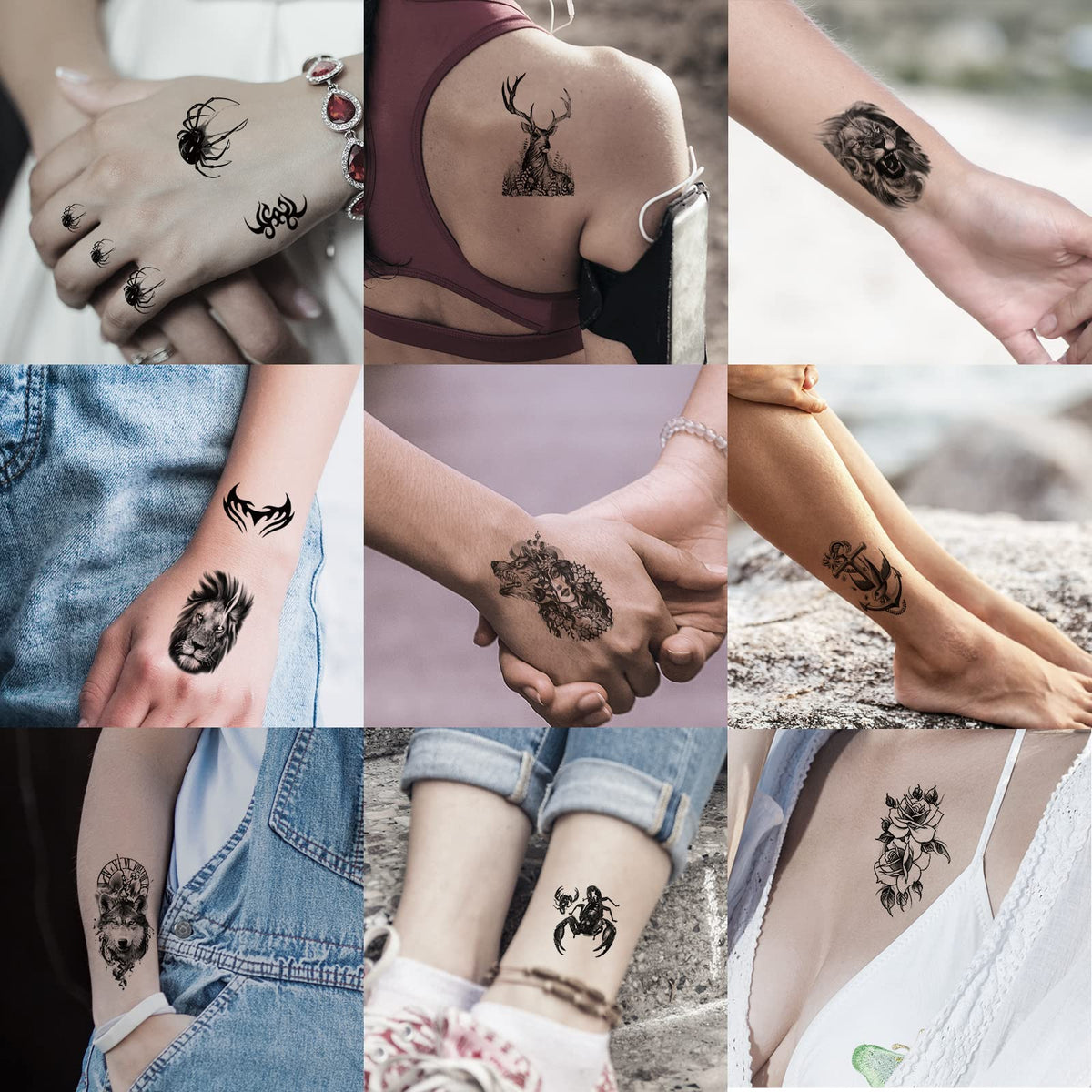 JEEFONNA temporary tattoos featuring skull and lion designs