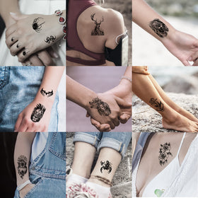 JEEFONNA temporary tattoos featuring skull and lion designs