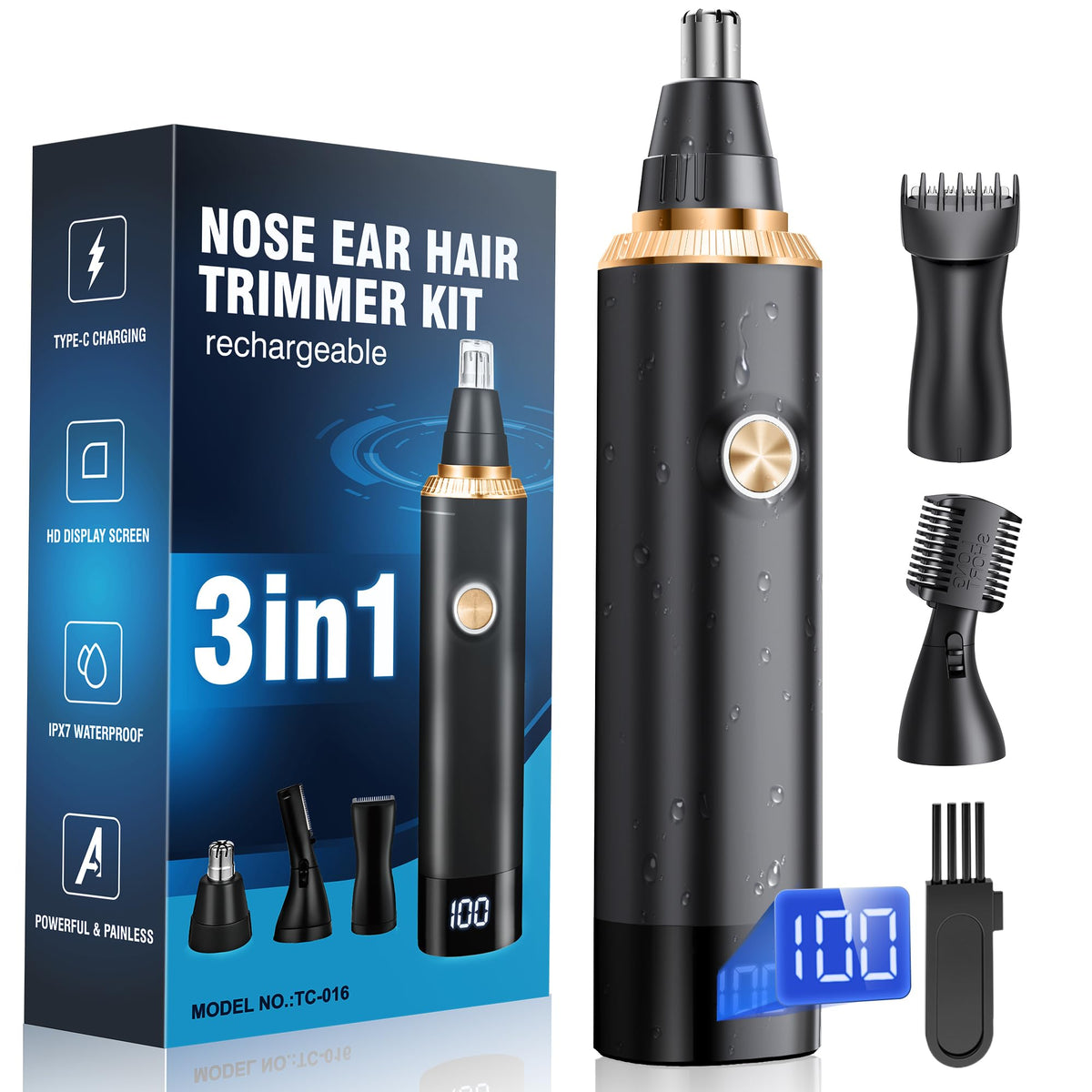 JEETIF Nose Hair Trimmer front view with LED display